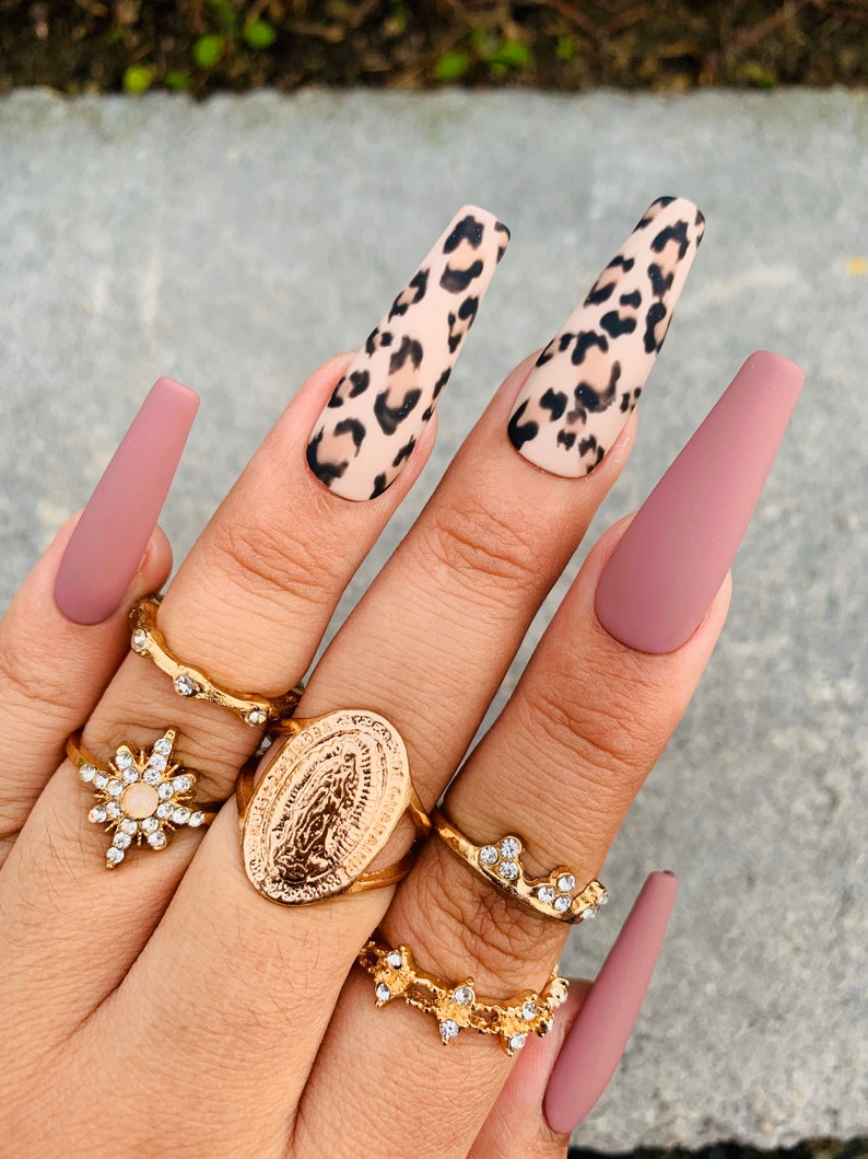 Cheetah Print Press On Nails Mauve Nails Any Shape and image 0