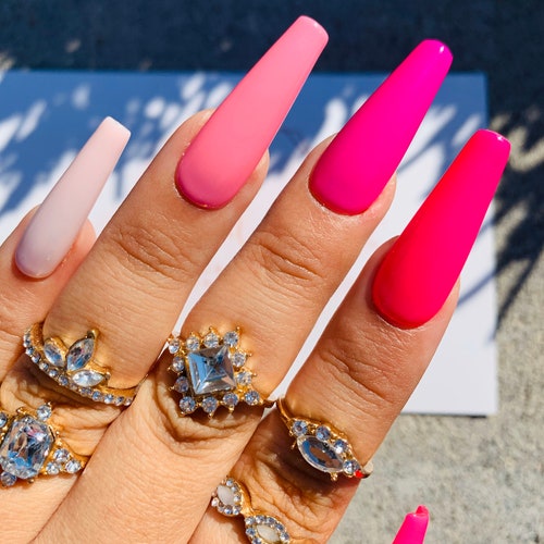 Pink Nails Press On Nails Hot Pink Nails Pastel Pink Nails Etsy Denmark