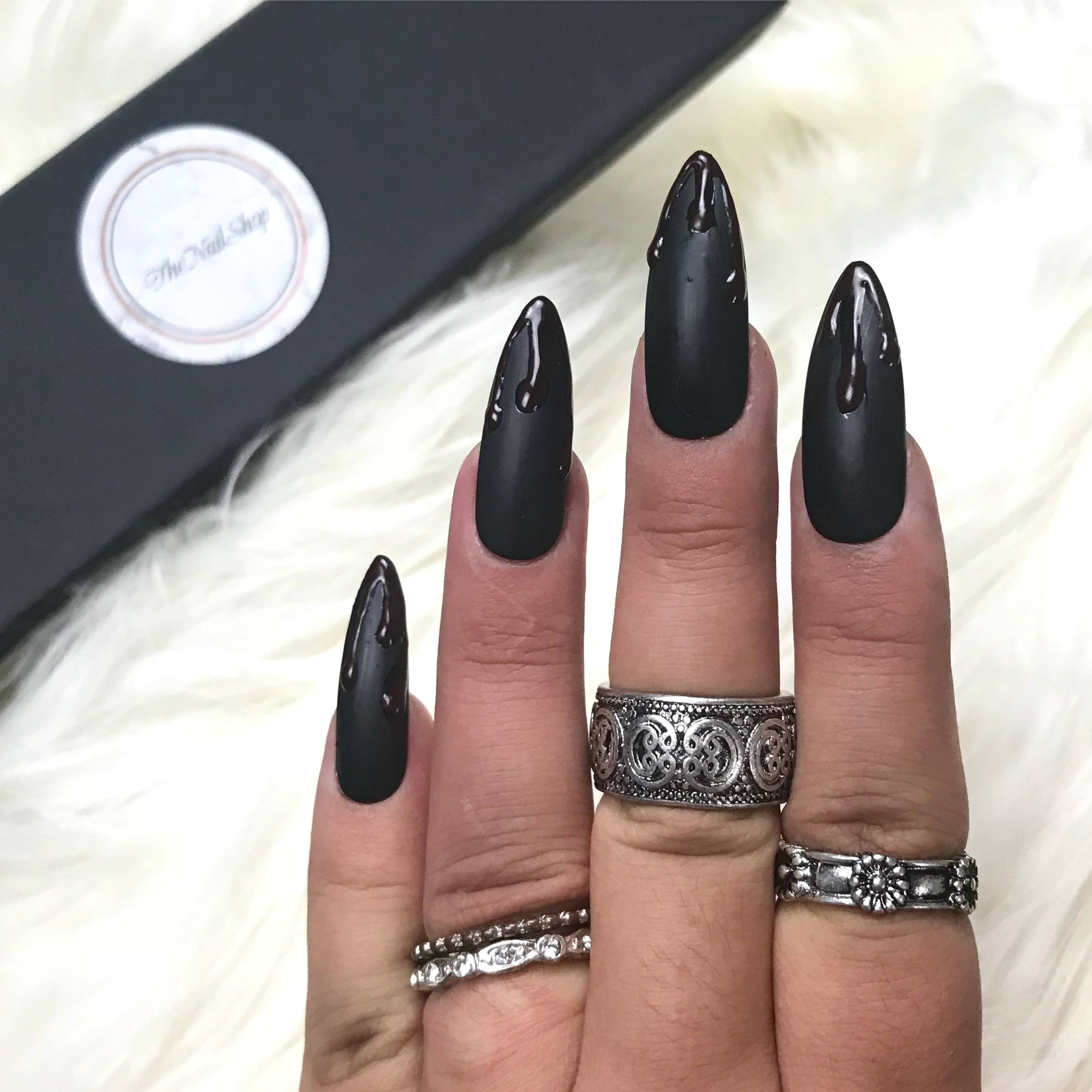 READY TO SHIP Matte Black Dripping Blood Press On Nails | Etsy