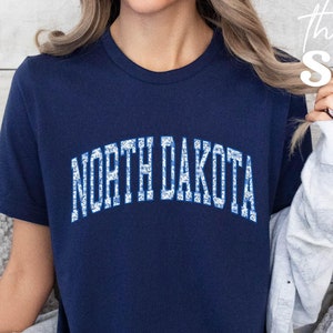 North Dakota Shirt: Blue Floral Cottagecore ND Tee