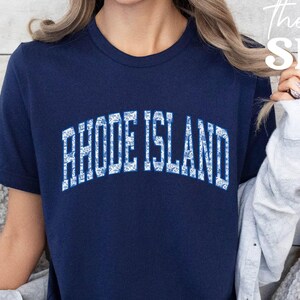 Rhode Island Shirt Blue Floral Rhode Island T-shirt Rhode Island Mom Shirt Blue Flower Cottagecore Rhode Island State Gift Varsity Tee