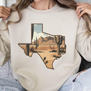 Maglione Texas Deserto in Texas Felpa Texas State Map Maglietta Texas USA Montagne e Piante di Cactus Maglione Regalo per i Texani