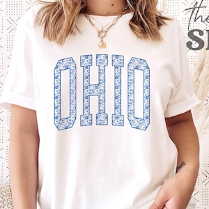 Ohio Shirt Blue Floral Ohio T-shirt Ohio Mom Shirt Blue Flower Cottagecore Ohio State Gift Tshirts