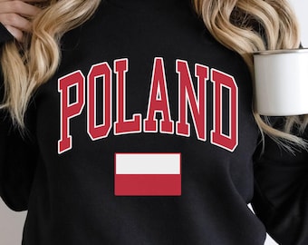 Polen Sweatshirt Unisex Fit Polnische Flagge Pullover Europa Shirts Preppy Varsity Polen Rundhalsausschnitt