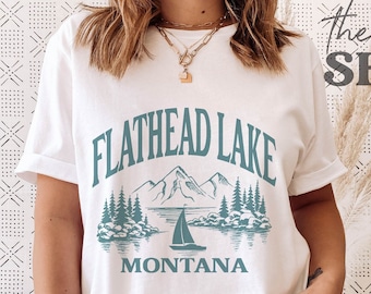 Vintage Flathead Lake Shirt Teal Flathead Lake Montana T-Shirt Montana Lake Life Tee Sailing Shirt Boating Gift Nature Outdoors Shirt
