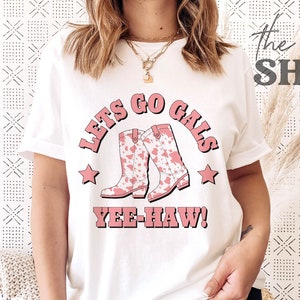 Lets Go Gals Shirt Country Bachelorette Shirt Pink Cowgirl Shirt Cowboy Boots Bach Party Shirt Lets Go Girls Shirt Western Rodeo Shirt imagem 1