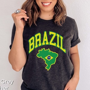 Brésil Chemise Brésil Carte Unisexe T-shirt Vert et Jaune Brasil Country Shirt Unisexe Fit Brasil Flag T-shirt Nouveauté Cadeau pour les Brésiliens