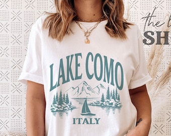 Vintage Lake Como Shirt Teal lake Como Italy T-Shirt Italy Lake Life Tee Italian Lakes Shirt Lake Sailing Gift Outdoors Shirt