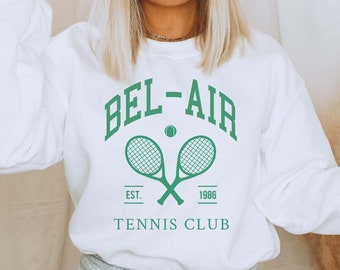 Bel-Air Tennis Club Sweatshirt Green Custom Tennis Sweatshirt Preppy Bachelorette Sweater Vintage California Tennis Sweater Tennis Gifts