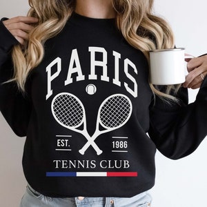 Paris tênis clube moletom personalizado moletom de tênis preppy unissex camisola vintage frança tênis presente camisola de despedida de solteira