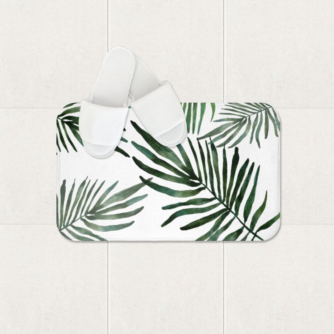 Tropical Leaf Bath Mat Beautiful Palm Leaves Print Bathroom Etsy UK