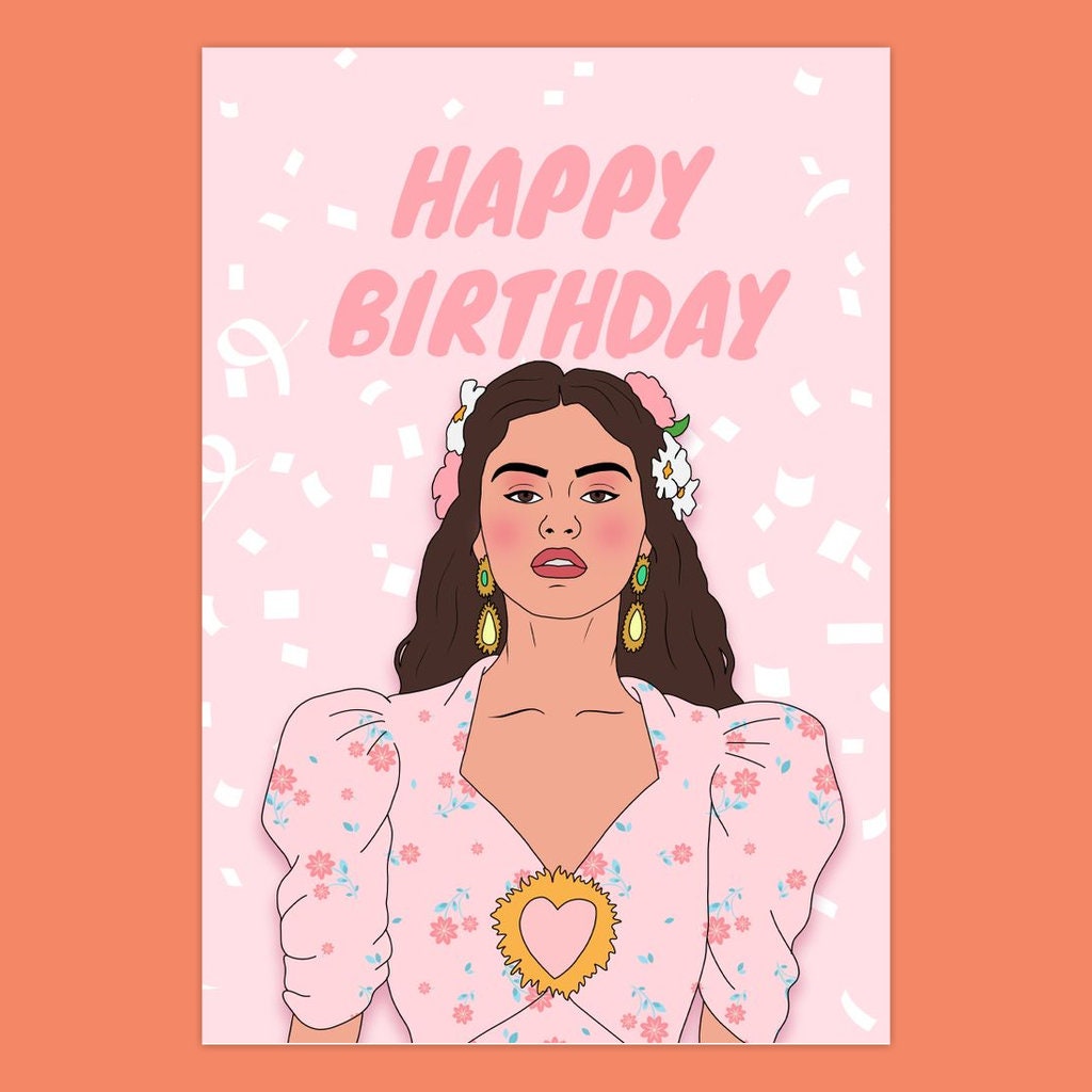 Selena Gomez Birthday Card Pink Selena Gomez Greeting Card | Etsy