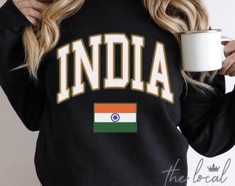 India Sweatshirt Unisex Fit India Flag Sweater South Asia Shirts Preppy Varsity India Crewneck