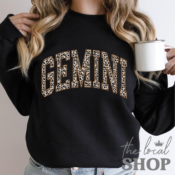 Leopard Print Gemini Sweatshirt: Zodiac Star Sign Crewneck