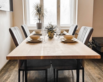Modern Oak Wood Dining Table, Live Edge
