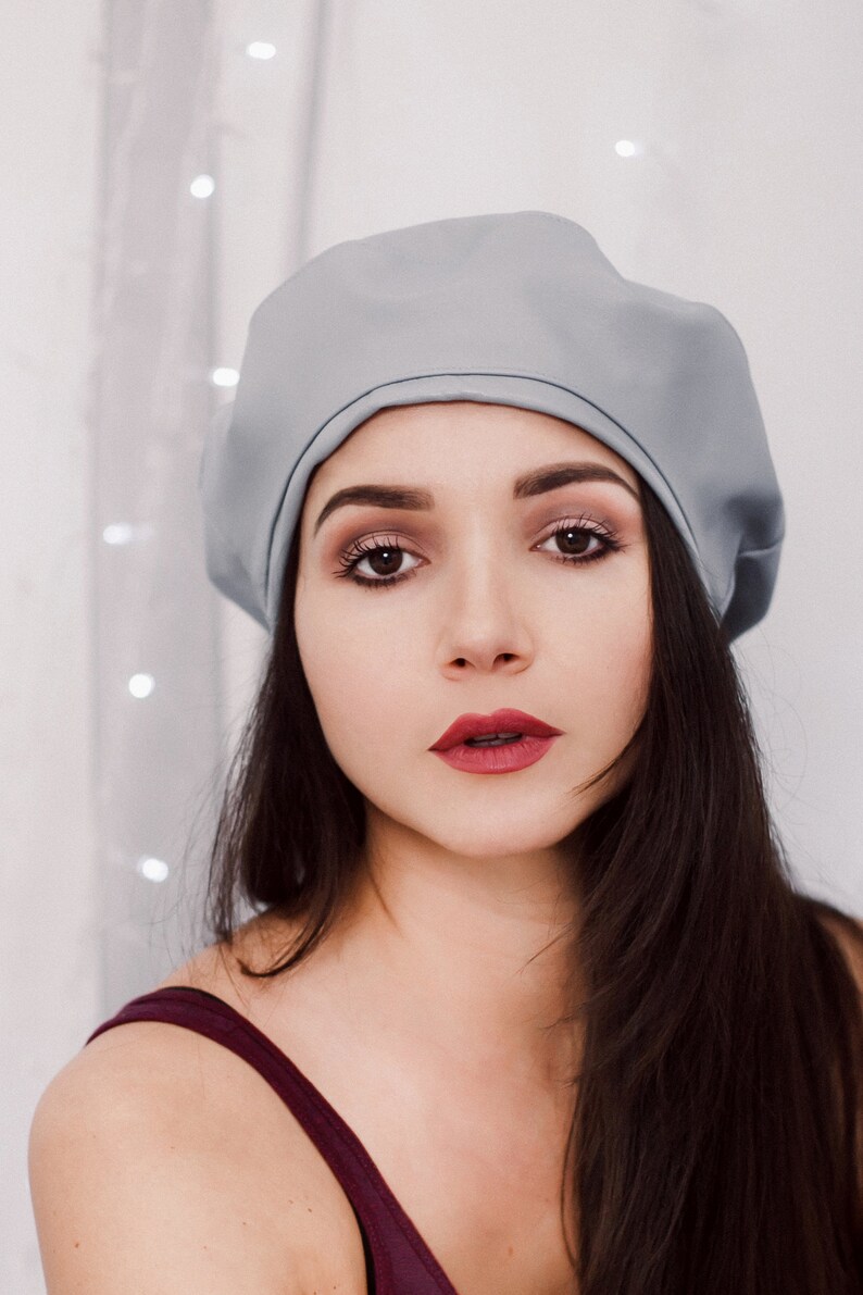 Beret Leather Beret Hat Hat Made of Leather Gray Beret Beret Etsy