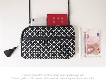 Bolso bandolera, bolso cartera, cartera pochette, bolso bandolera, bolso bandolera, pochette, bolso de viaje, bolso de madre, funda para pasaporte, bolsa, objetos de valor, soporte para teléfono móvil, estampado marroquí
