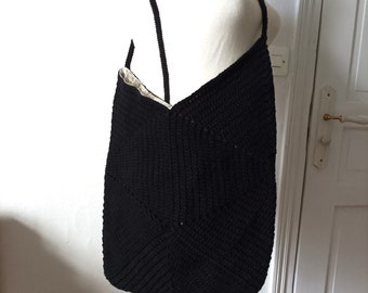 Sac au crochet noir avec doublure coton