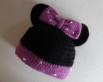 Bonnet Minie réalisé au crochet pour petite fille de 3 à 6 mois