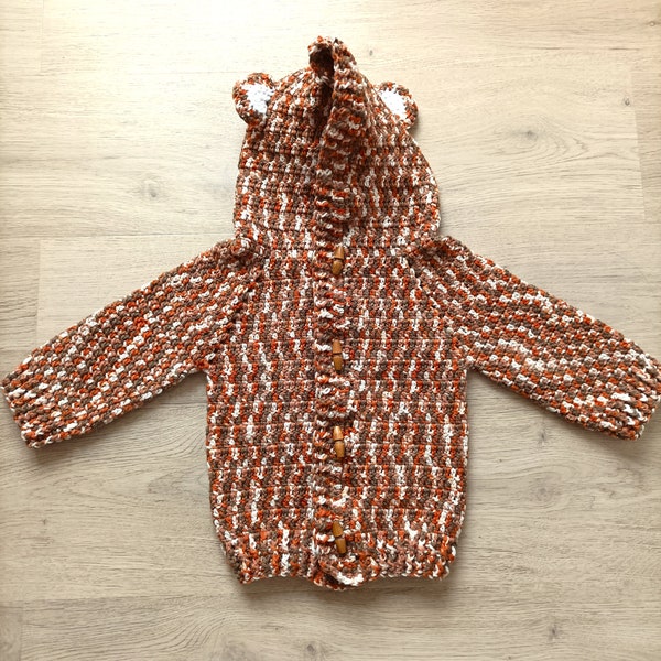 Gilet ourson acrylique couleur marron, kaki, beige taille 9/12 mois