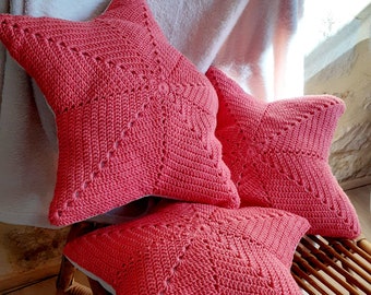 Lot de 3 coussins étoiles couleur corail et douillette rose clair