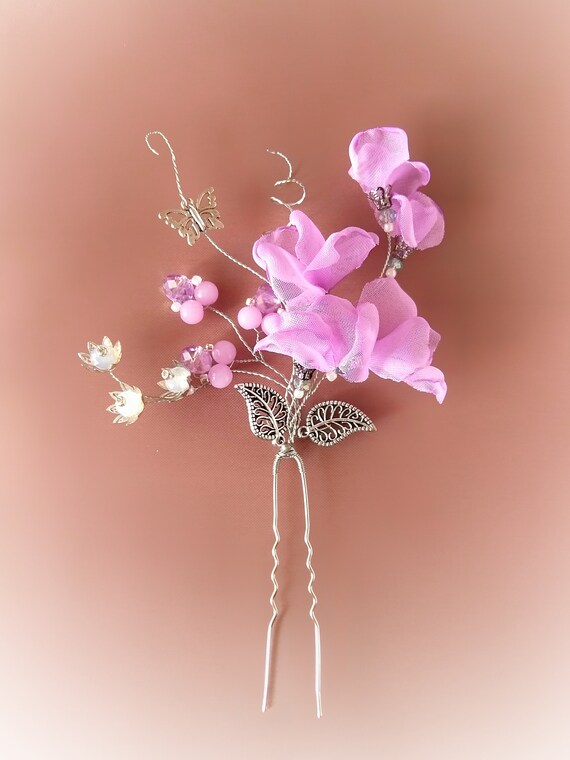 Flowers Hair Pin Lilac Hair Pin Lilac Hair Flowers Bridal Etsy