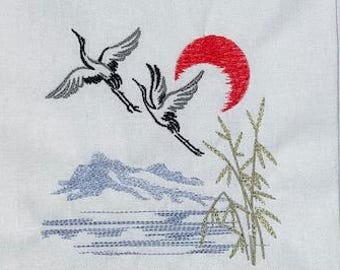 日本刺繍「鶴」伝統工芸 日本の鶴の機械刺繍デザイン - Etsy 日本