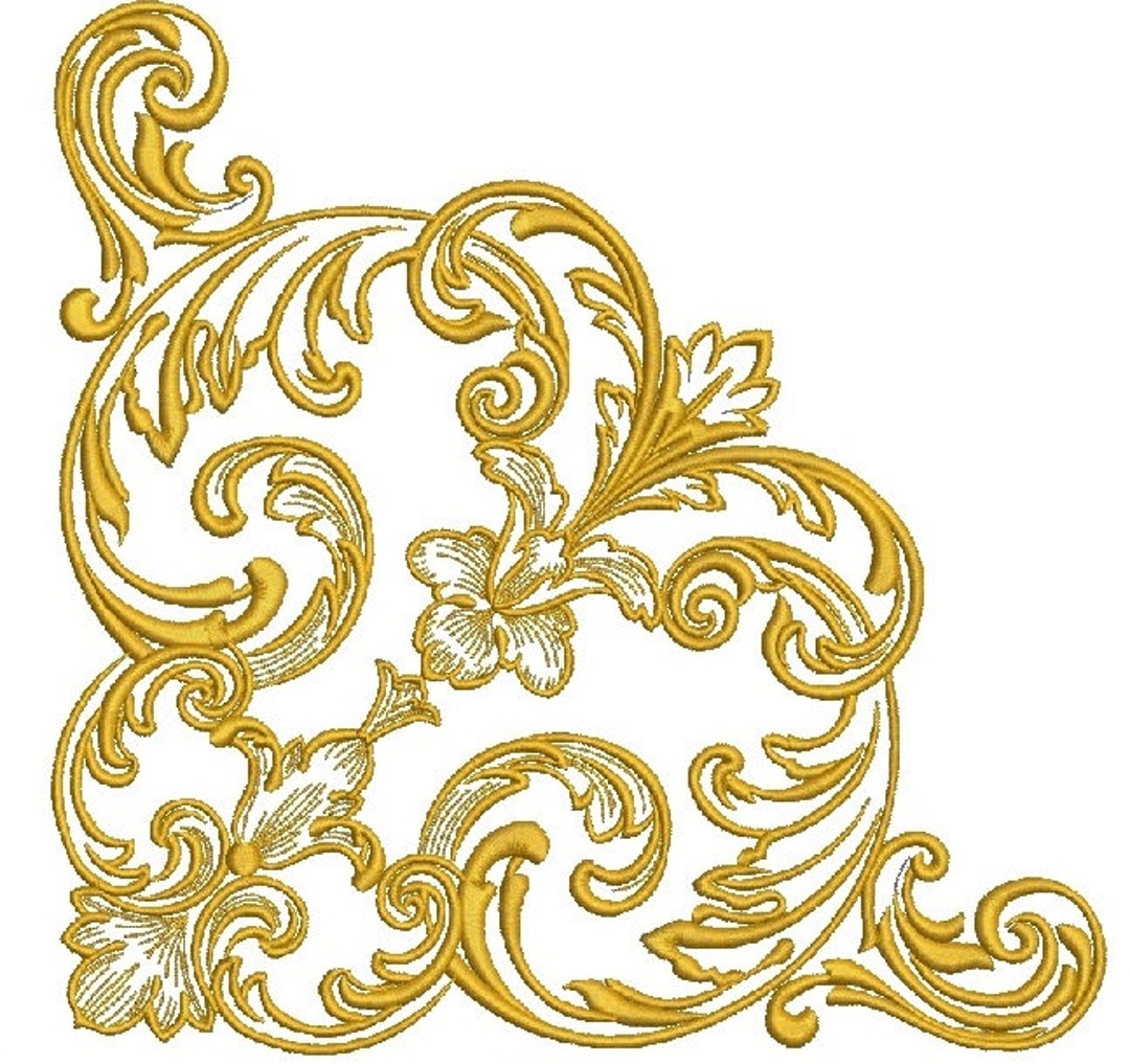 Scroll Baroque Corner Machine Embroidery Design Instantly Download - Etsy