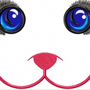 blue eyes with eyelashes and pink nose, cat hare Machine Embroidery Designs, instantly download