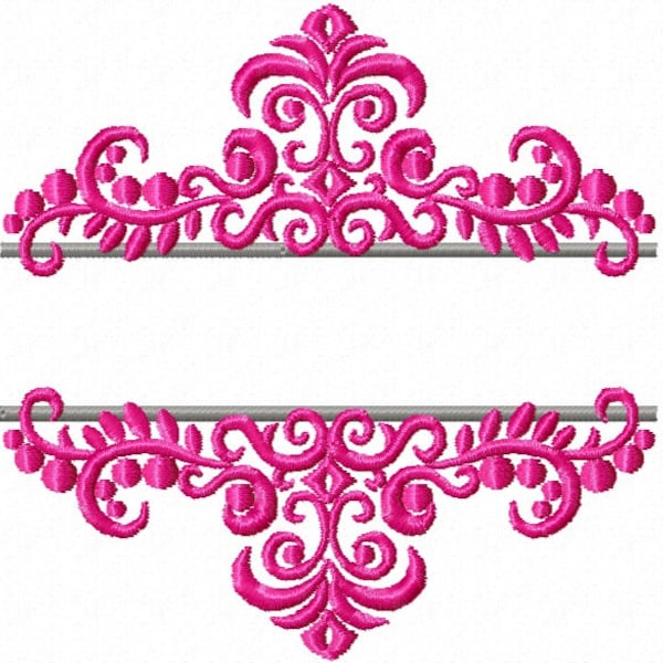 Split Flourish Floral Name Frame Machine embroidery design - instantly download