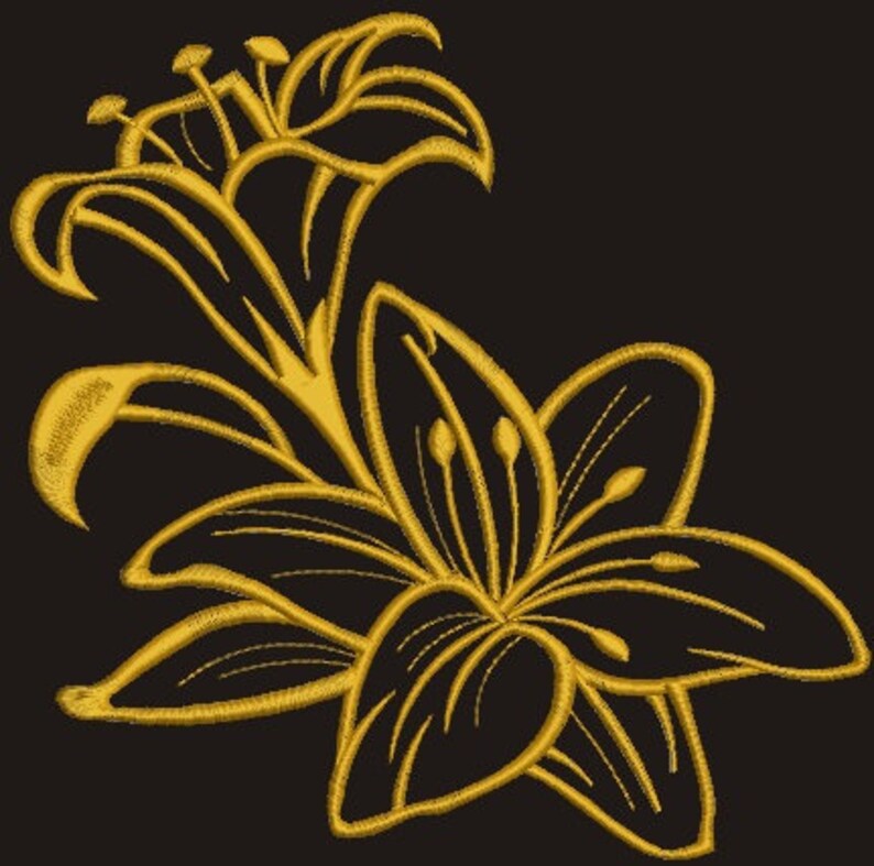 Gold Lilies Machine Embroidery Designs Instantly Download Etsy UK