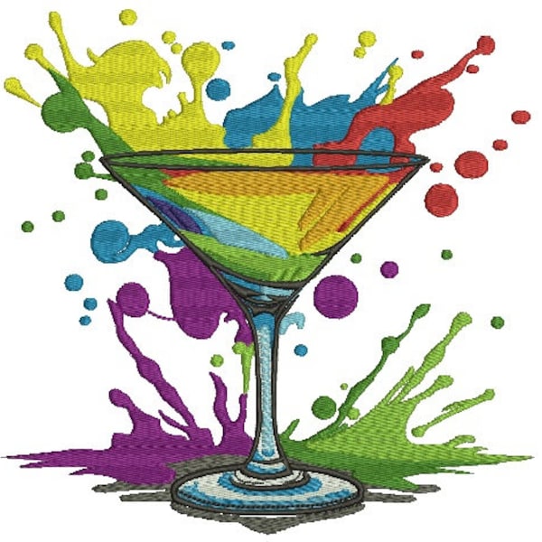 Rainbow martini cocktail glass Machine Embroidery design