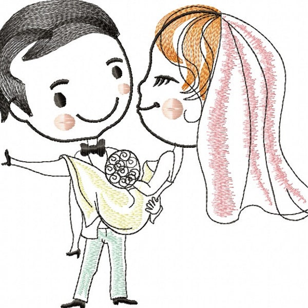 joli dessin animé de mariage Motifs de broderie à la machine, téléchargez instantanément