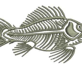 Fish Skeleton Machine Embroidery Design, Instantly Download 4sizes 