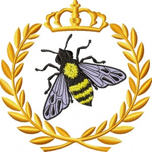 Diseño de bordado a máquina de laurel con abeja y corona / Diseño de bordado a máquina con marco de monograma