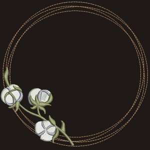 Cotton flowers wreath for monogram or wedding invitation  / Monogram frame machine embroidery design/ letters not included