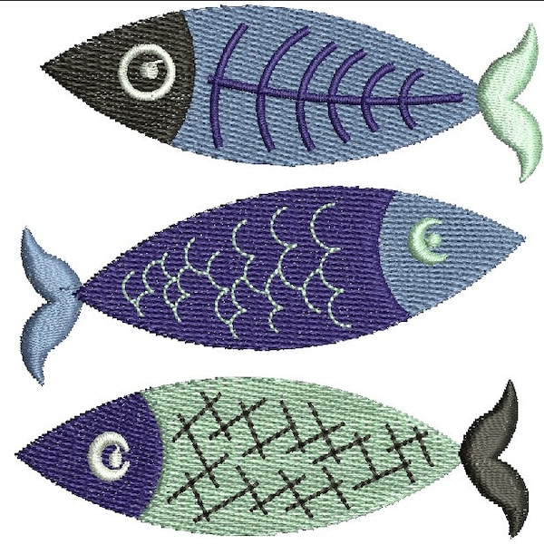 Three Fishes Machine Embroidery Designs, instantly download