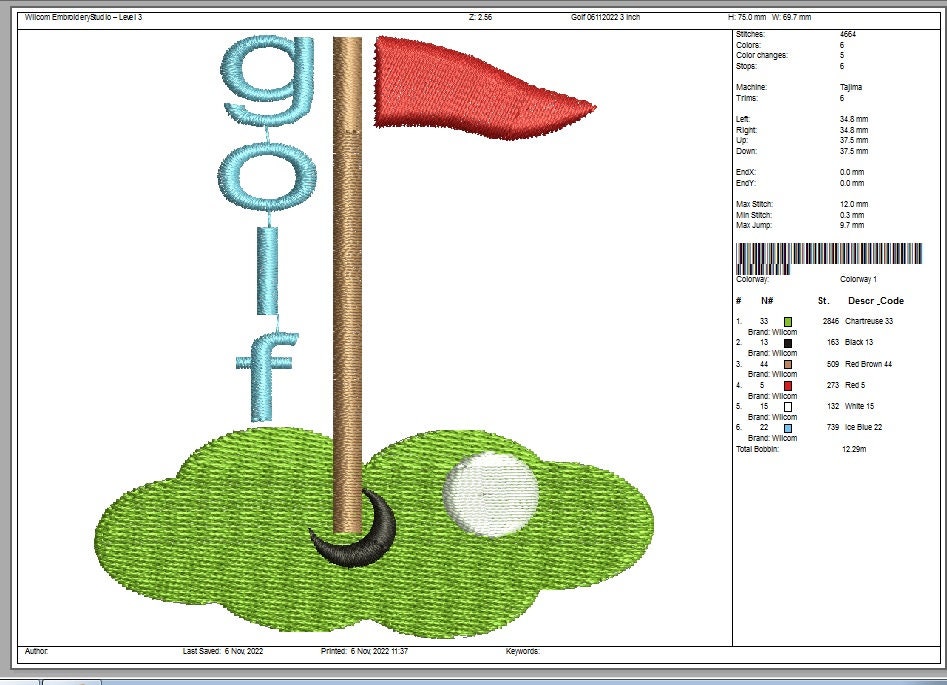 Golf Machine Embroidery Design - 2 Sizes, Instantly Download