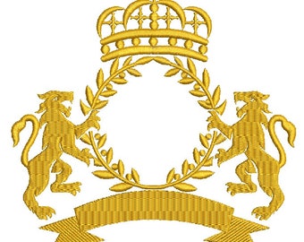 laurel wreath, crown and heraldic lions Machine Embroidery design