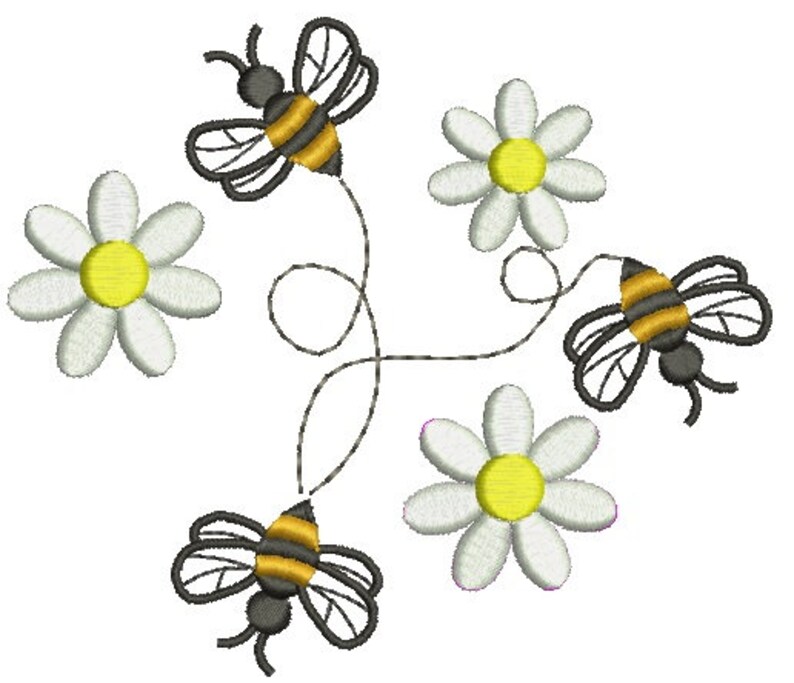Bees and Daisies Machine Embroidery Design Honey Bees Etsy