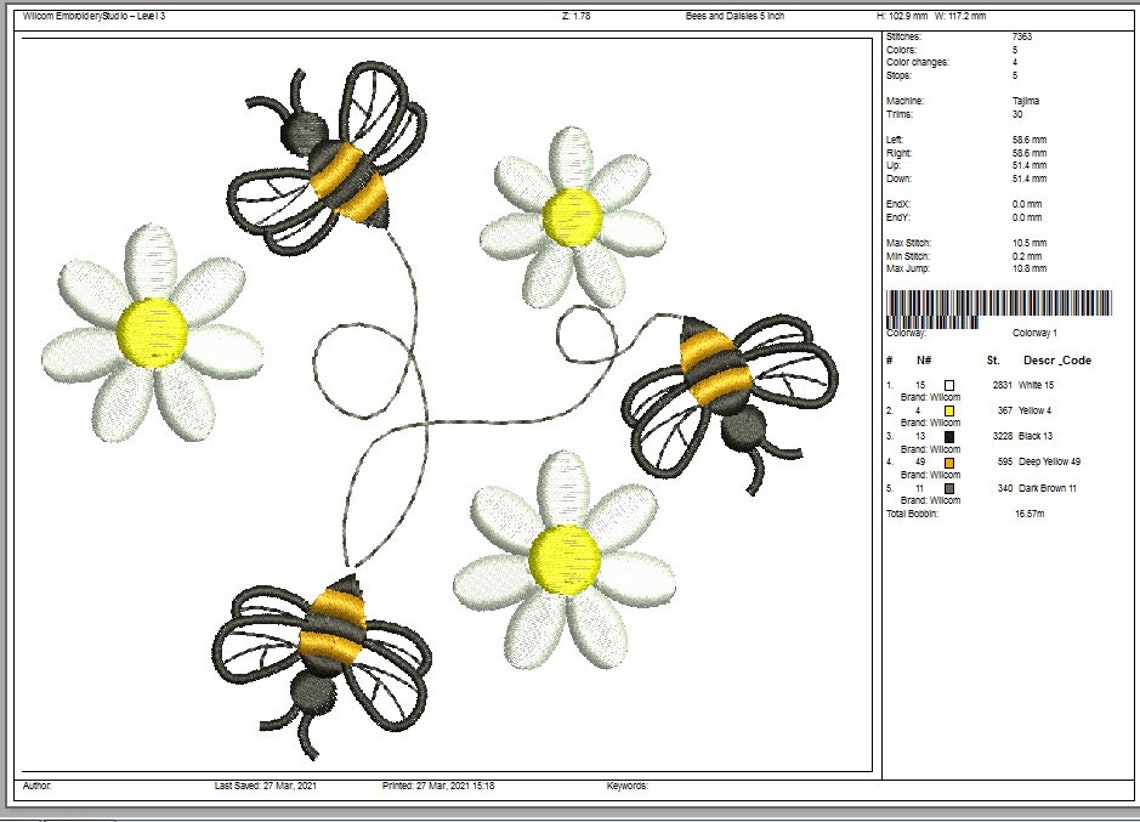 Bees and Daisies Machine Embroidery Design Honey Bees Etsy
