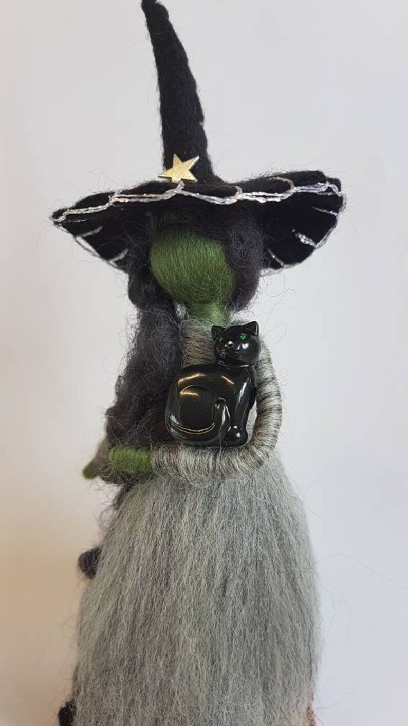 Needle Felt Witch Black Cat Halloween Witch Black Witch Etsy UK
