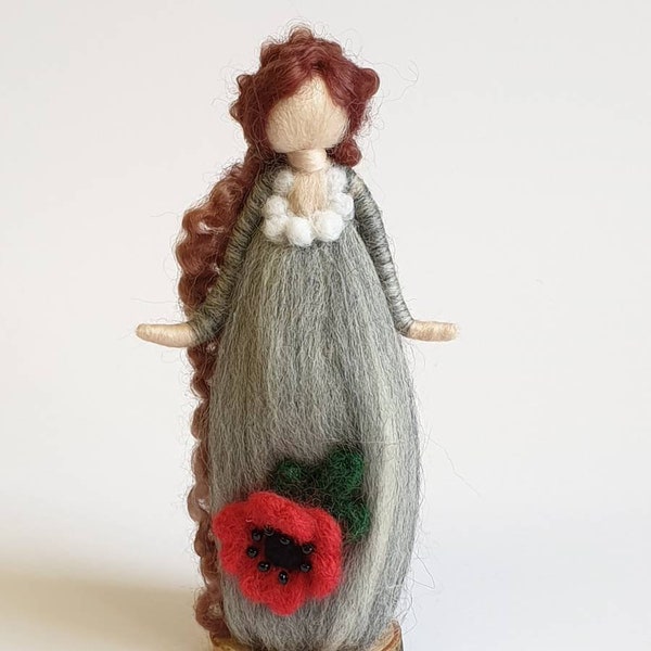 Needle felt fairy, poppy flower fairy, wool felt dolls, needle felt doll, felted figurines, poppy art, fairy dolls, flower inspired fairy