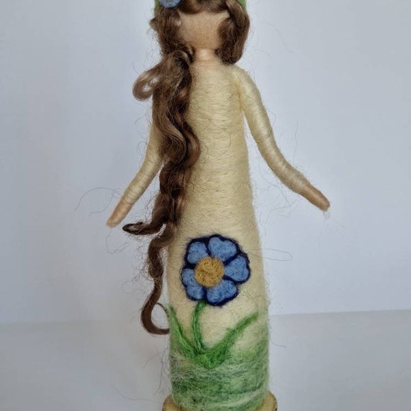 Handmade doll, needle felt dolls, needle felt fairy, flower fairy, doll ornaments, doll figurines, blue flower doll, wool fairies, fairies