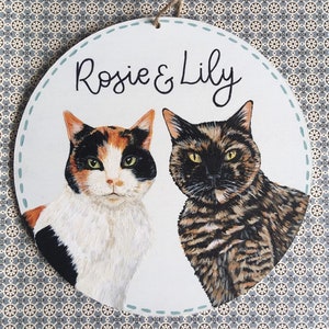 Double Pet Portrait Plaque, Painted Pet Portrait, Custom Pet Artwork