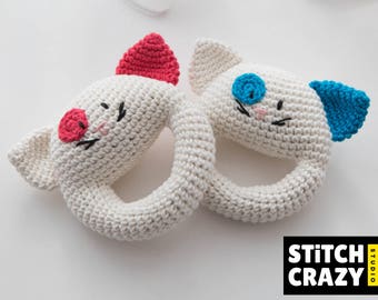 Crochet Baby Rattle, Handmade, Cat, Baby Shower, Maternity Gift, Crochet Gifts, Crochet Cat Baby Rattle, Crochet Animal