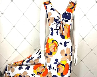Vestido largo sin mangas con estampado floral abstracto de los años 70. Marca: Horrockses Fashions. Talla 10 del Reino Unido. Original vintage de los años 60.