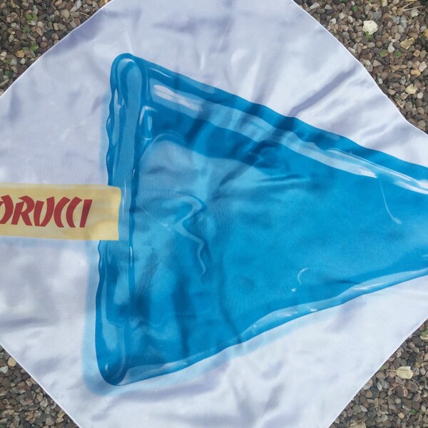 FIORUCCI: 1980's Large Satin Scarf with Ice Blue Lollipop Print !!! Vintage Eighties 80's