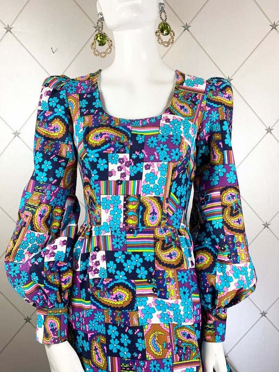 Late 1960s Psychedelic Mosaic Print Cotton Barkcl… - image 2