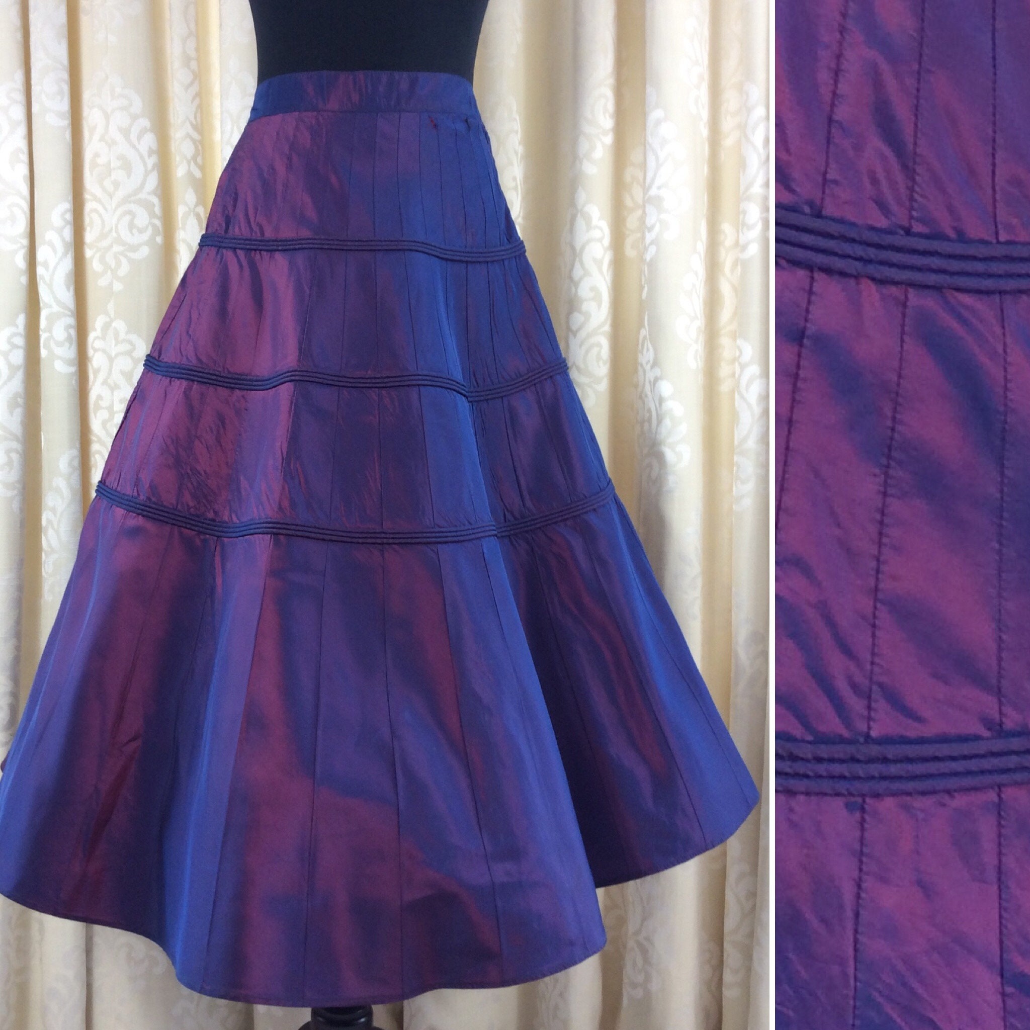Image of Gorgeous 's Two Tone Taffeta Pink & Purple Panelled Skirt .. Label Debenham & Freebody Uk Size  -  True Vintage Fifties 's